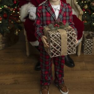 Janie and Jack Red Plaid Kids Matching Set